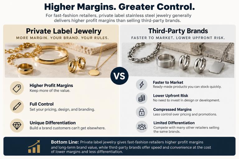 Private label vs third-party brand stainless steel jewelry sourcing comparison